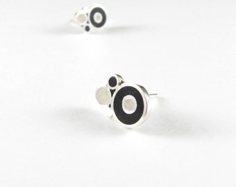 Black and White Bubbles Ear Studs - Bubbles Earrings - Sterling Silver 925