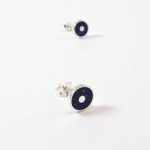 Minimal Ear Studs Sterling Silver 925 Blue Lapis Inlay image 2