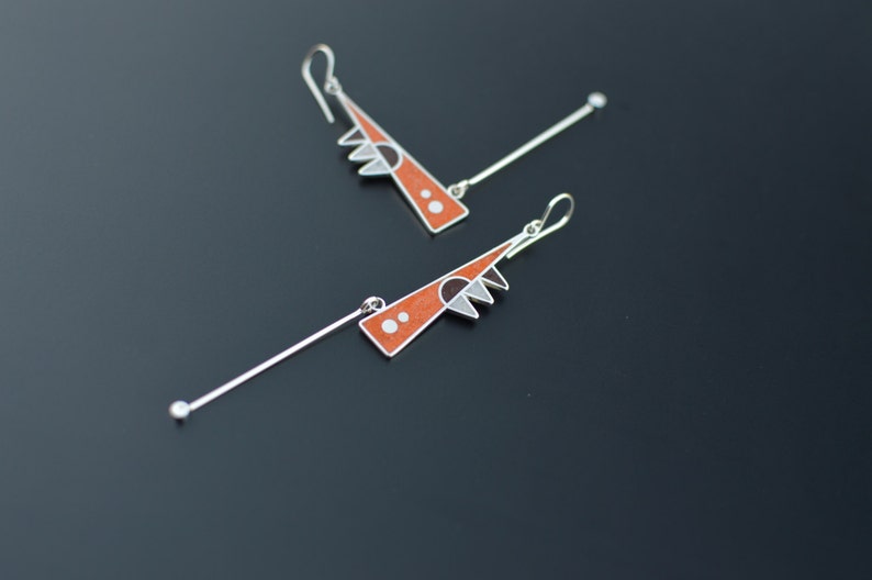 Sterling Silver Earrings Geometric Tribal Design image 3