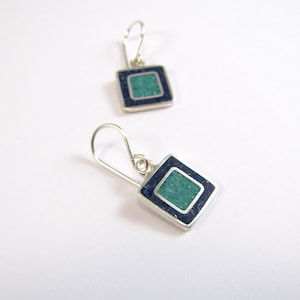 Square Earrings - Sterling Silver 925 - Blue Lapis Inlay