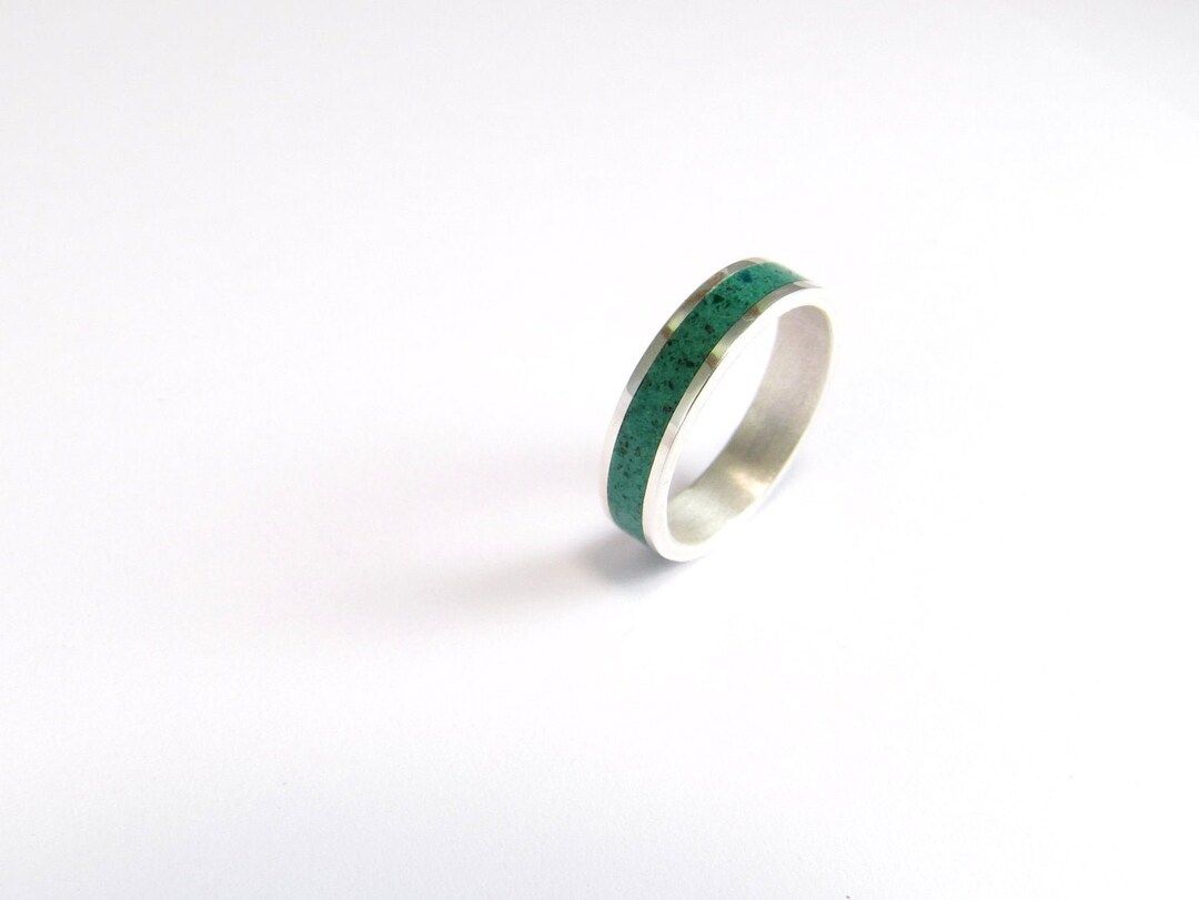 Bague Ancienne En Argent Massif 925 - Jonc Avec Malachite - Taille 52 - Créateur - Occasion