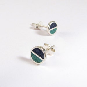 Sterling Silver Earrings Blue and Turquoise Studs Inlay Stone image 1