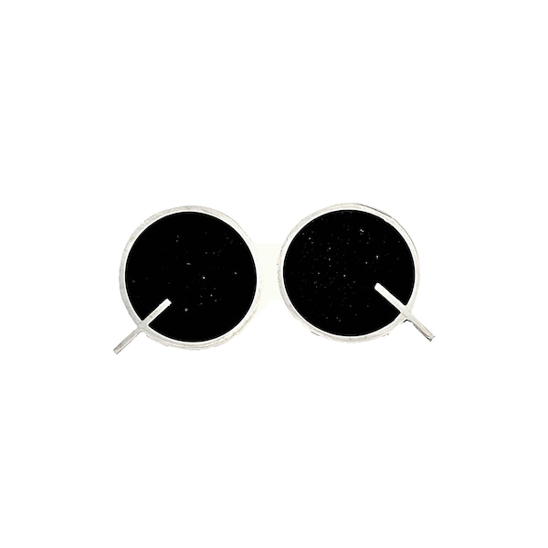 Sterling Silver Ear Studs - Q Earrings - Black - White