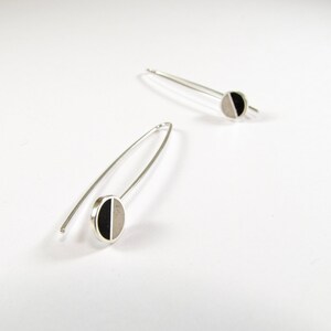 Divided Circles Earrings - 925 Sterling Silver - Black and White Minimal Geometric Jewelry - Playful Color Inlaid Stone