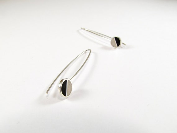 Sterling Silver Geometric Earrings: Black and White Stone Inlay