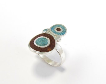 Bubbles Ring - Sterling Silver 925 - Color Bubbles Stone Inlay - Gift for Her - Statement Ring Geometric Jewelry
