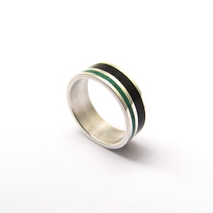 Sterling Silver Wedding Band - Black and Green Ring - Engagement Inlaid Stone Ring - Handmade Jewelry for Wedding - Malachite and Tourmaline
