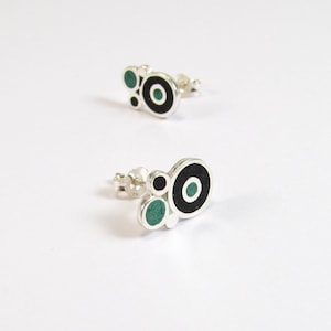 Bubbles Studs - Sterling Silver 925 - Black and Green Stone