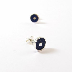 Minimal Ear Studs Sterling Silver 925 Blue Lapis Inlay image 4