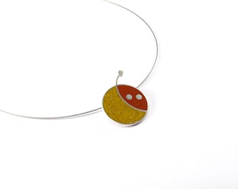 Sterling Silver Pendant - Geometric Cherry - Minimal Handmade Jewelry - Playful Color Naturally Colored Jewelry - Gift for Her