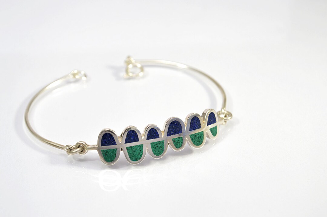 Blue and Green Bracelet - Sterling Silver - Color Stone  display picture 2