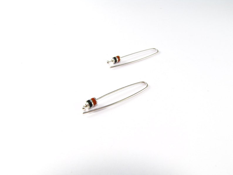 Minimal Earrings, Maroon and Black Sterling Silver image 1