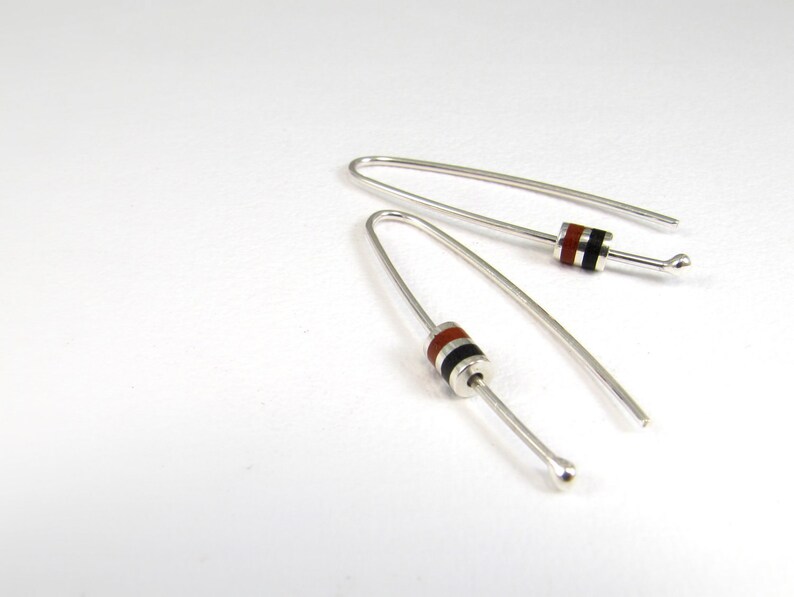 Minimal Earrings, Maroon and Black Sterling Silver image 2