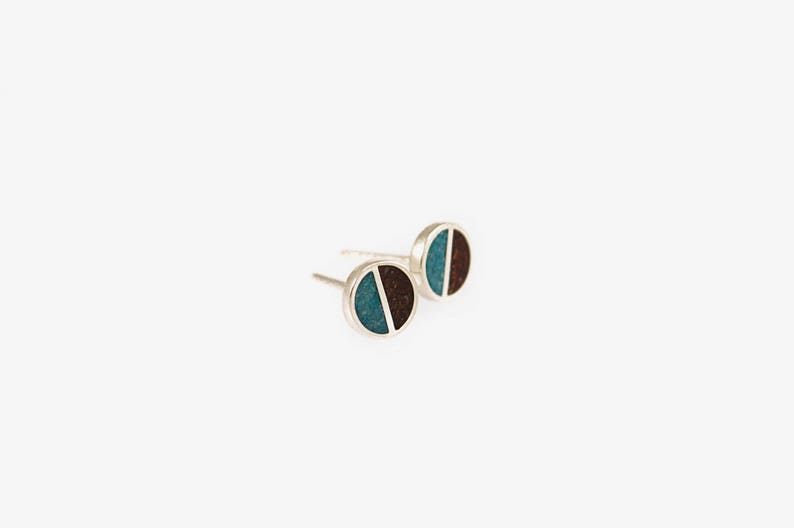 Sterling Silver Ear Studs Turquoise Minimal Earrings image 3