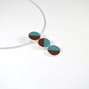 Sterling Silver Pendant - Divided Circles - Geometric - Modern Contemporary - Turquoise Chocolate - Color Playful Necklace