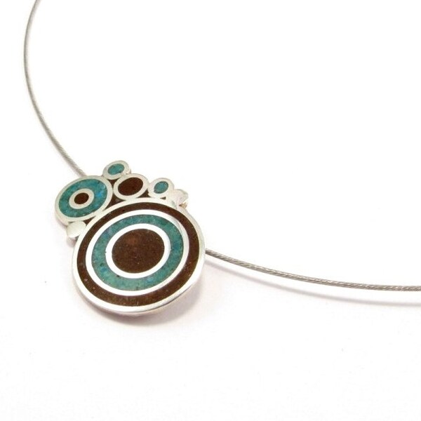 Colgante de burbujas de plata de ley hecho a mano: collar de turquesa y chocolate