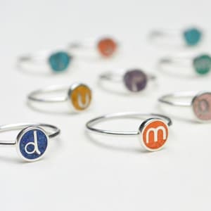 Custom Initial Ring - Sterling Silver 925 - Color Personalized - Jewelry Gift for Her