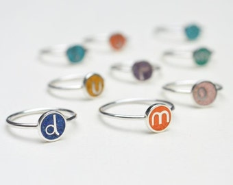 Custom Initial Ring - Sterling Silver 925 - Color Personalized - Jewelry Gift for Her
