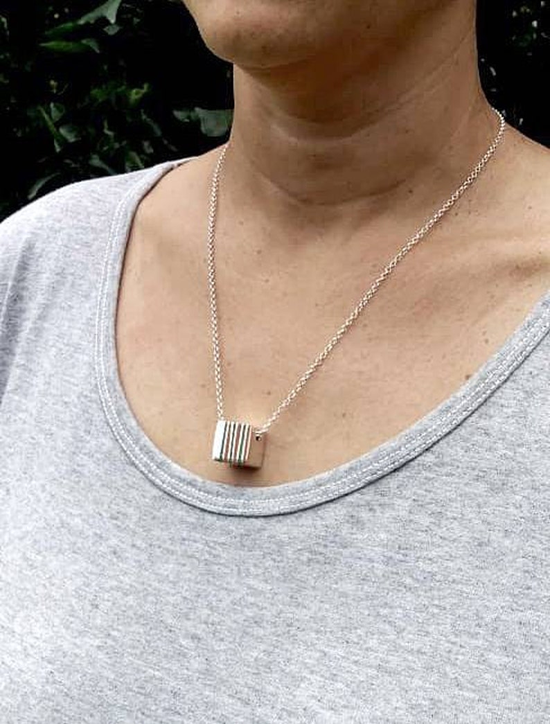 Sterling Silver Pendant CUBE Contemporary Jewelry Chain Included Gift for Her zdjęcie 8