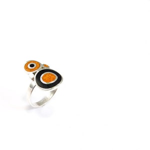 Sterling Silver Ring Black and Orange Bubbles Contemporary Ring for Gift Color Stone Inlay image 3