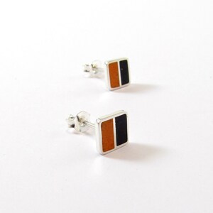 Studs cuadrados - Pendientes de plata de ley - Negro y naranja