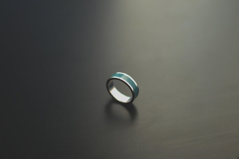 Turquoise Wedding Band Sterling Silver Engagement Ring Turquoise Stone Inlay Naturally Colored Engagement Ring 6mm