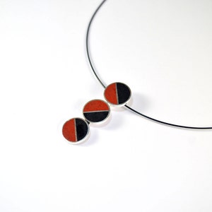 Sterling Silver Pendant - Divided Circles -  Black and Red - Modern Design - Handmade Gift for Her