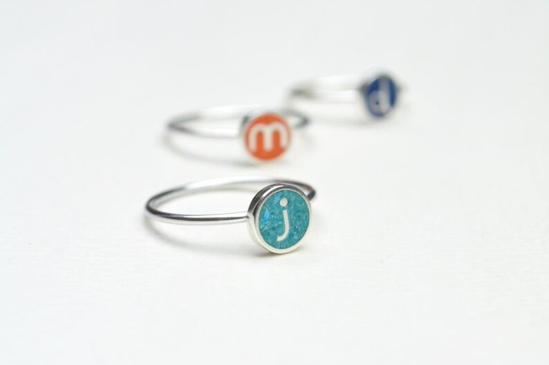 Sterling Silver Custom Rings Initial Ring Personalized Jewelry Naturally Color Stone Inlay image 3