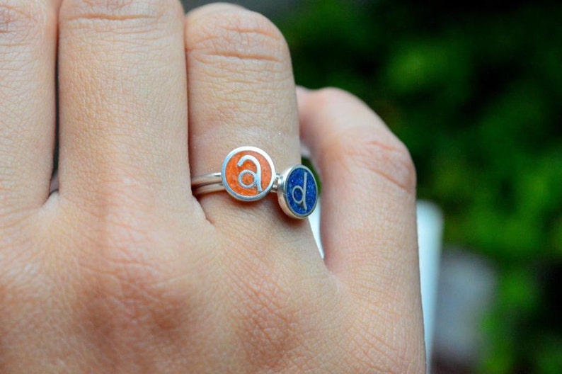 Sterling Silver Custom Rings Initial Ring Personalized Jewelry Naturally Color Stone Inlay image 2