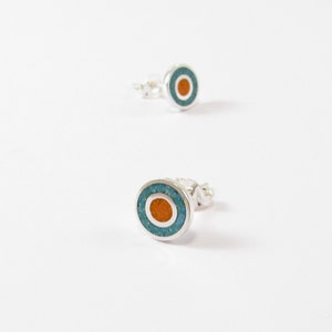 Circles Color Studs Sterling Silver 925 Inlay Stone image 1