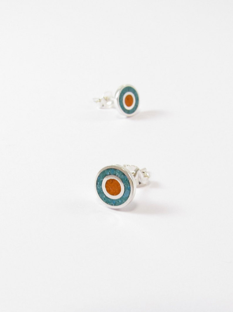 Circles Color Studs Sterling Silver 925 Inlay Stone image 1