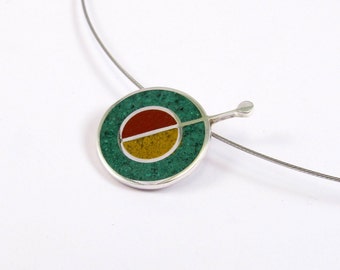 Sterling Silver Pendant - Geometric Green Jewelry - Handmade Gift for Her