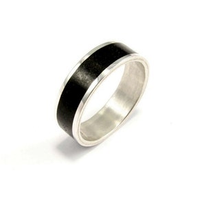 Black Wedding Band - Sterling Silver 925 - Inlay Black Stone - Naturally Colored Jewelry - Black Tourmaline Stone Ring