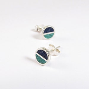 Sterling Silver Earrings Blue and Turquoise Studs Inlay Stone image 3