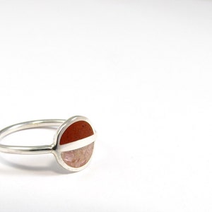 Sterling silver minimal ring pink inlay stone