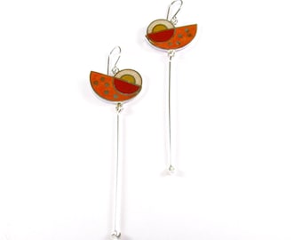 Sterling Silver Earrings - Equilibrium - Geometric Design - Orange