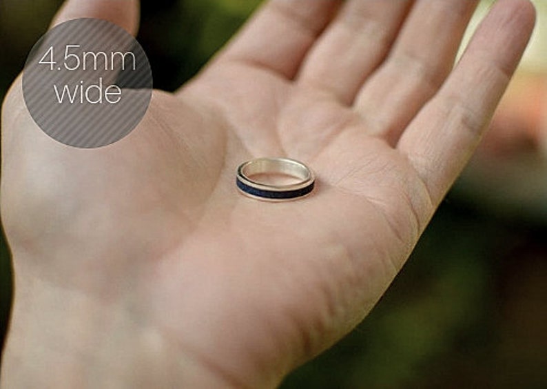 Blue Wedding Band, Sterling Silver 925, Lapis Stone Inlay, Something Blue, Naturally Colored Rings, Lapis lazuli Inlaid Stone