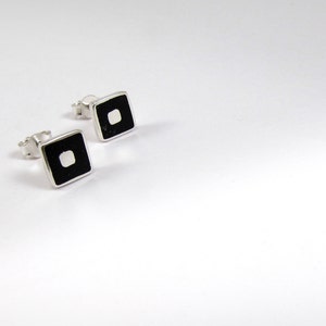 Sterling Silver Earrings Black Squares Studs Inlay Stone image 2