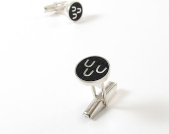 Wedding Cufflinks - Sterling Silver 925 - Black Minimal Design - Gift for Him - Wedding Jewelry - Dad Day Gift