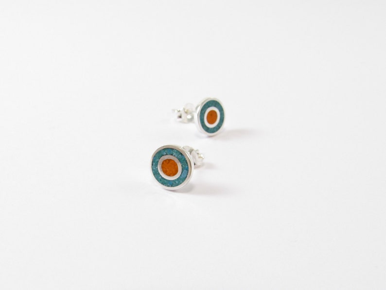 Circles Color Studs Sterling Silver 925 Inlay Stone image 5