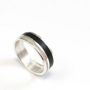 Sterling Silver Wedding Band - Black and White Ring - Engagement Inlaid Stone Ring - Handmade Jewelry for Wedding