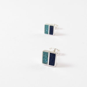 Blue Studs - Sterling Silver Earrings - Blue Lapis Inlay