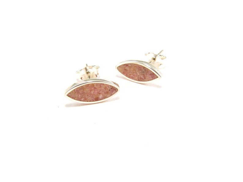 Pink Earrings Sterling Silver Ear Studs Inlay Stone Jewelry image 4
