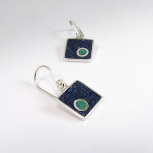 Square Earrings - Sterling Silver 925 - Blue Square Lapis Inlay Jewelry