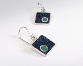 Square Earrings - Sterling Silver 925 - Blue Square Lapis Inlay Jewelry