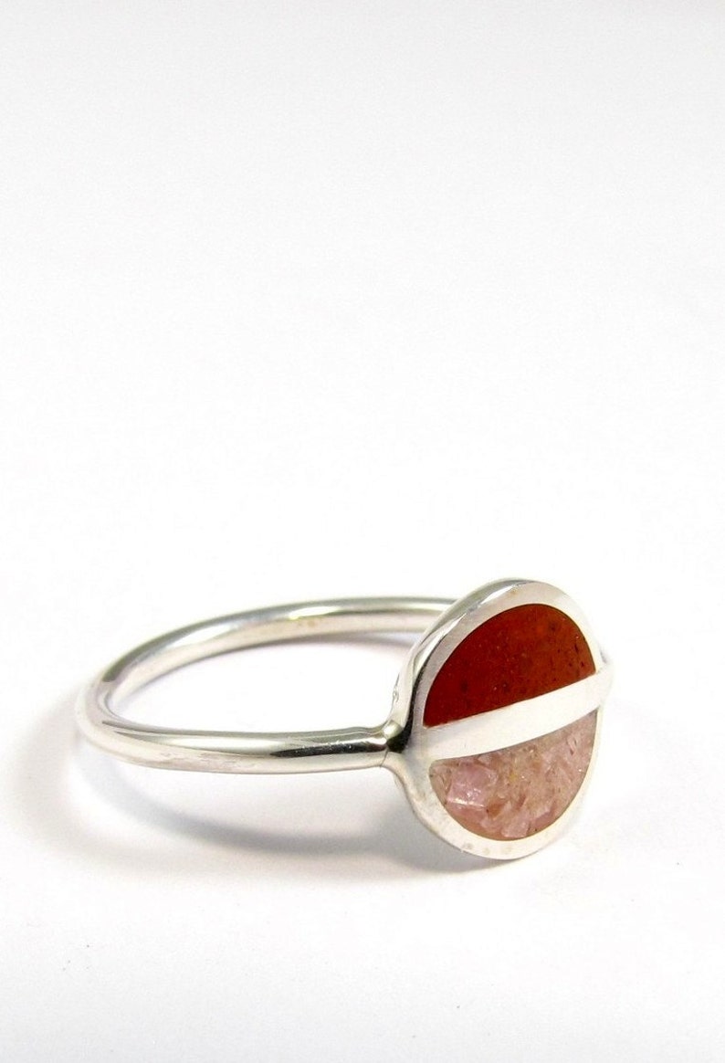 Sterling silver minimal ring pink inlay stone