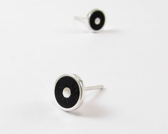Black Ear Studs - Sterling Silver - Minimal Earrings