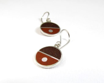 Geometric Earrings - Sterling Silver 925 - Brown - Minimal Design