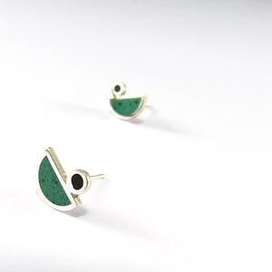 Green Ear Studs - Sterling Silver 925 - Color Earrings