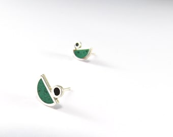 Green Ear Studs - Sterling Silver 925 - Color Earrings